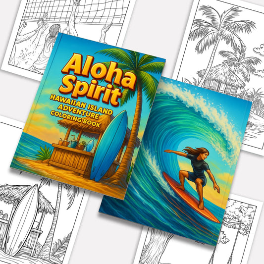 Aloha Spirit Hawaiian Coloring Pages – 48 Pages – Cute Island Life, Palm Trees, Surfboards – For Kids - BIG FRENCHIES