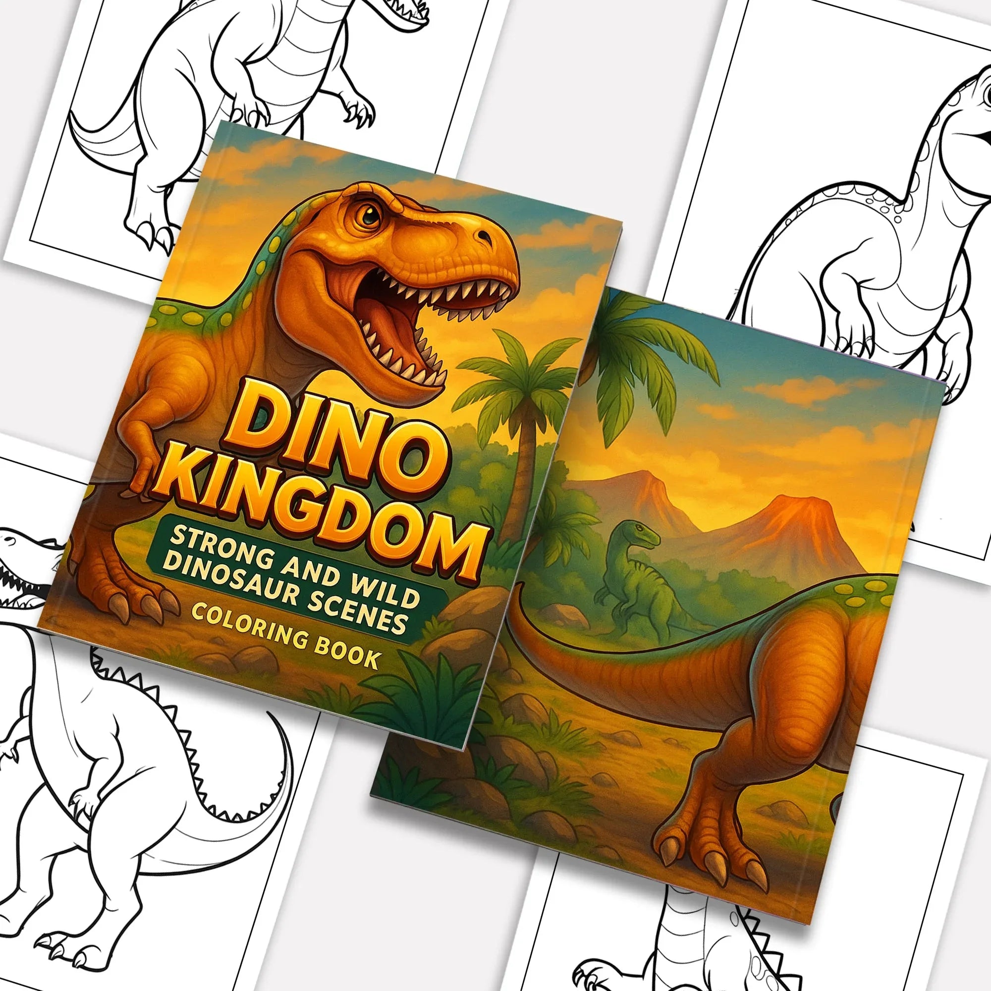 Dino Kingdom Coloring Pages – 48 Pages – Strong and Wild Dinosaur Scenes – For Kids - BIG FRENCHIES