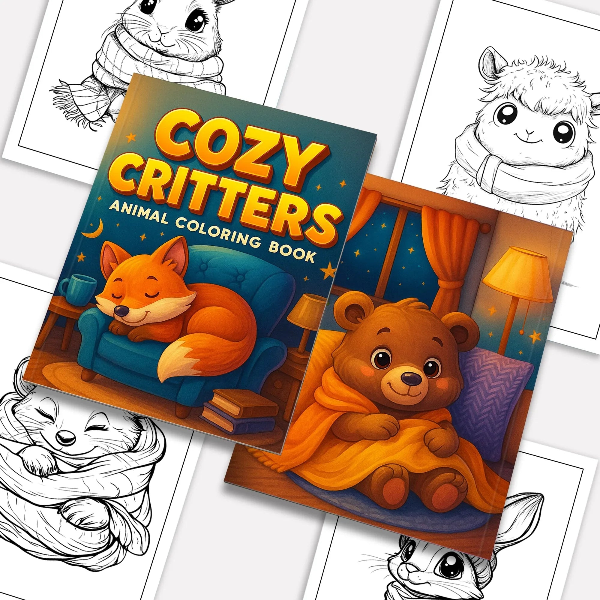 Cozy Critters Coloring Pages – 48 Pages – Cute Animals in Cozy Scenes – For Kids - BIG FRENCHIES