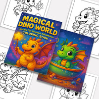 Magical Dino World Coloring Pages – 48 Pages – Cute Dinosaur Adventures, Bath Time and Magic Scenes – For Kids - BIG FRENCHIES