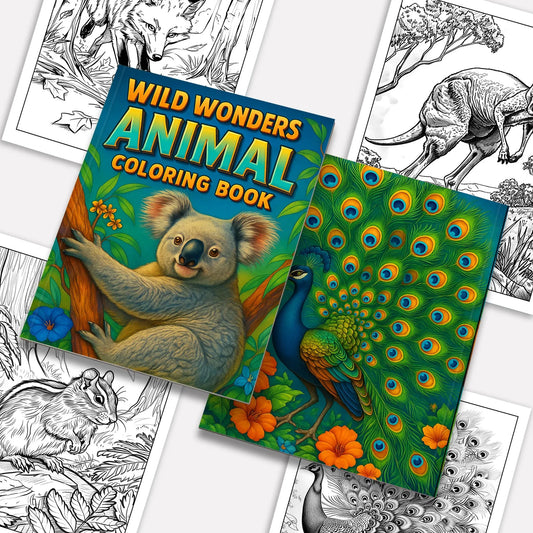 Wild Wonders Animal Coloring Pages – 48 Pages – Safari Wildlife, Farm Animals, Cute Creatures – For Kids - BIG FRENCHIES