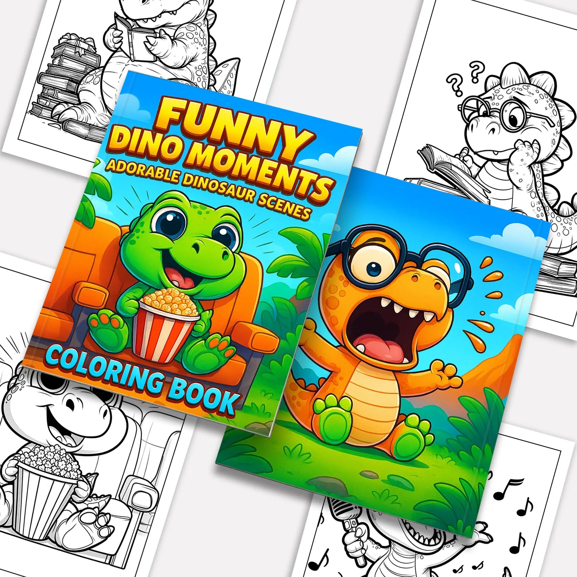 Funny Dino Moments Coloring Pages – 48 Pages – Adorable and Funny Dinosaur Scenes – For Kids - BIG FRENCHIES