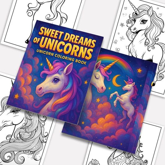 Sweet Dreams of Unicorns – Unicorn Coloring Pages – 48 Pages – Adorable Scenes & Cozy Fantasy – For Kids - BIG FRENCHIES
