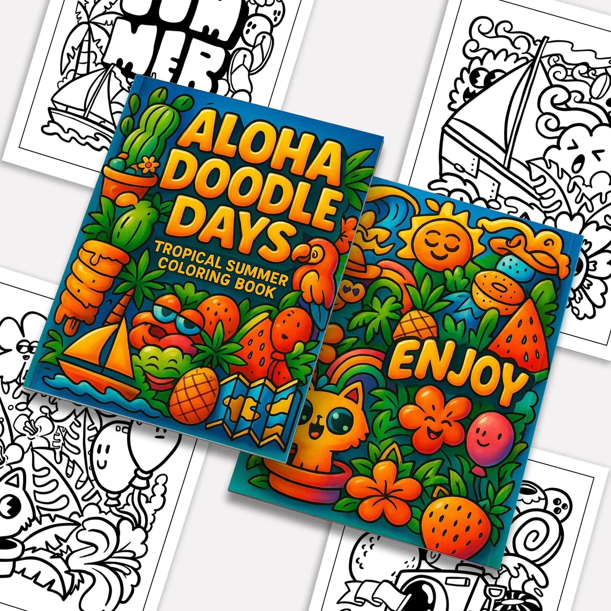 Aloha Doodle Days – Hawaii Coloring Pages – 48 Summer Vacation Scenes – For Kids - BIG FRENCHIES