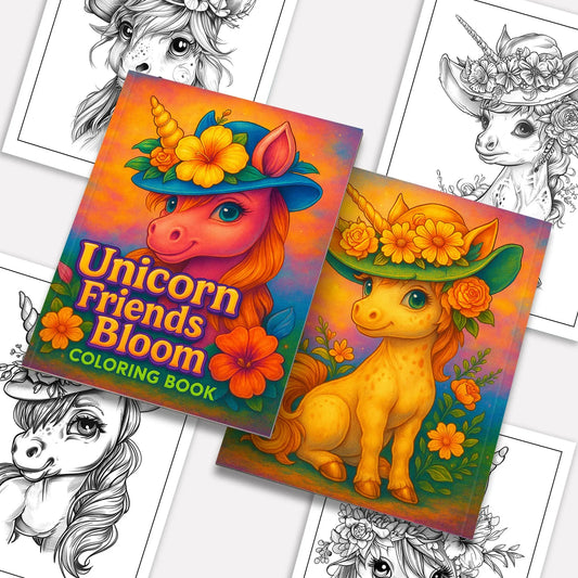 Unicorn Friends in Bloom Coloring Pages – 48 Playful and Kid-Friendly Illustrations - BIG FRENCHIES