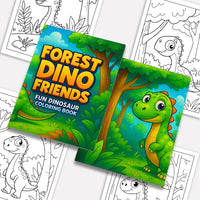 Forest Dino Friends – Fun Dinosaur Coloring Pages – 48 Pages – Jungle, Cute Dinosaurs, Simple Line Art – For Kids - BIG FRENCHIES