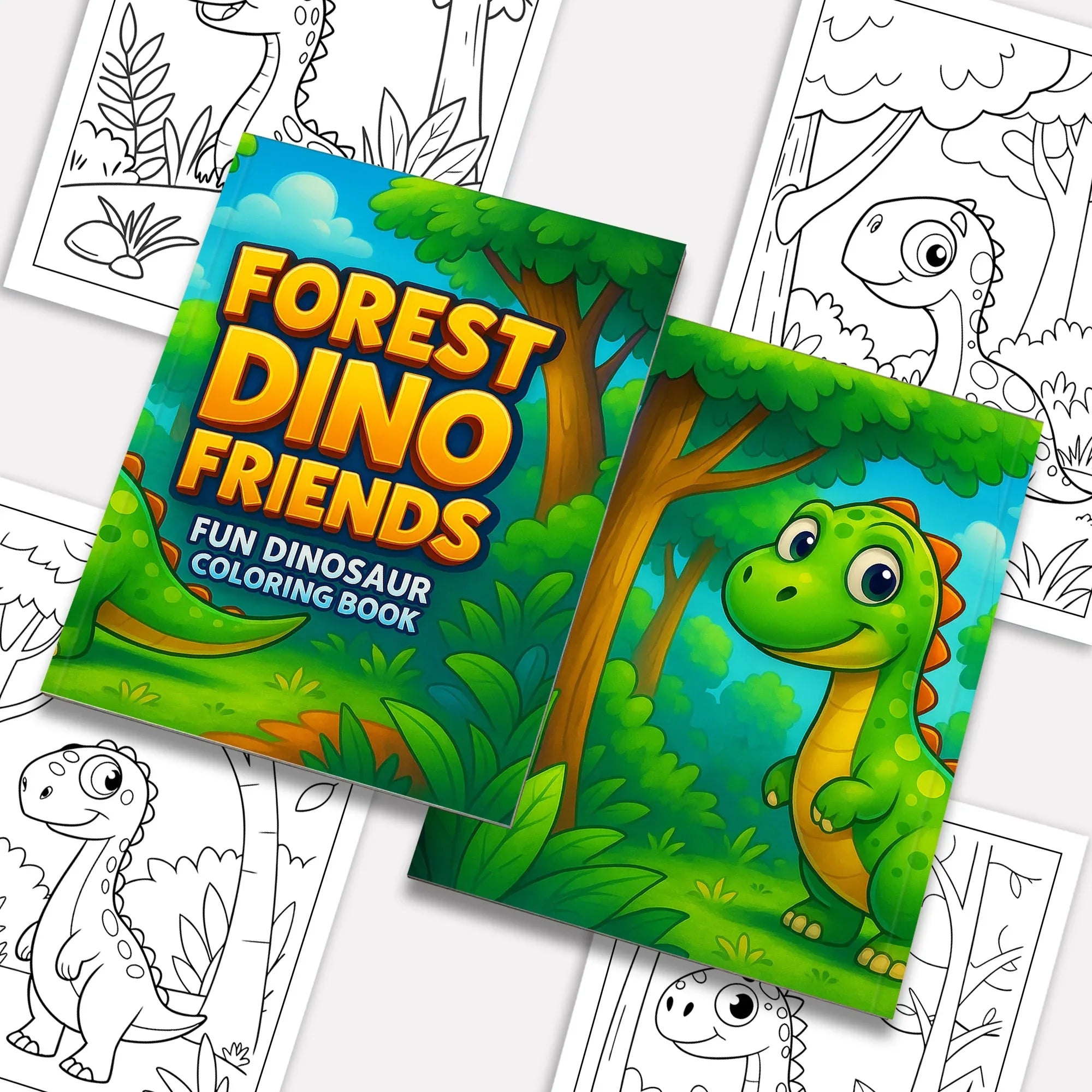 Forest Dino Friends – Fun Dinosaur Coloring Pages – 48 Pages – Jungle, Cute Dinosaurs, Simple Line Art – For Kids - BIG FRENCHIES