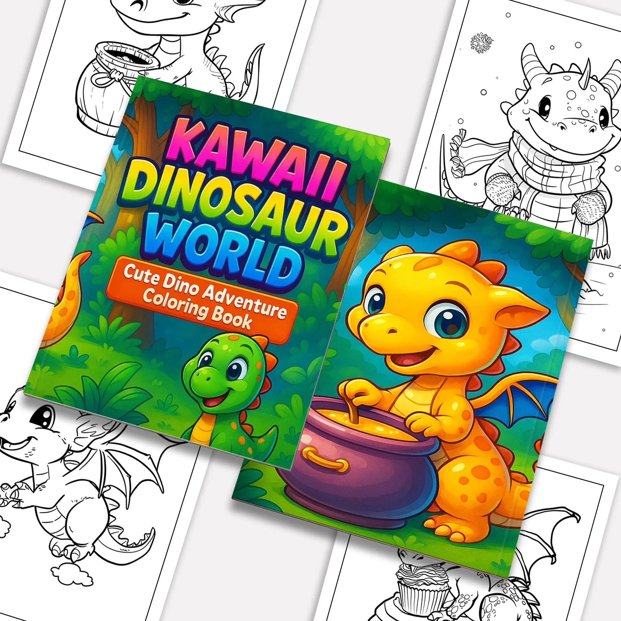 Kawaii Dinosaur World – Cute Dino Adventure Coloring Pages – 48 Pages – Magical, Fun, Easy to Color – For Kids - BIG FRENCHIES