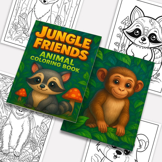 Jungle Friends – Animal Coloring Pages – 48 Pages – Cute Forest Wildlife – For Kids - BIG FRENCHIES