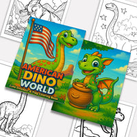 American Dino World – Cute Dinosaur & Flag Coloring Pages – 48 Pages – Cartoon Dino, Patriotic Scene – For Kids - BIG FRENCHIES