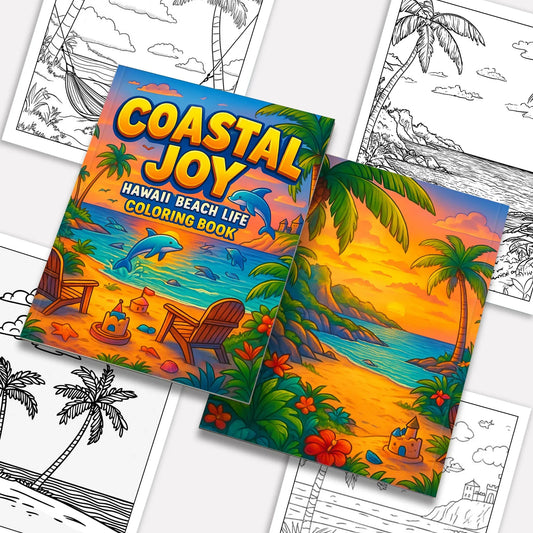Coastal Joy Hawaii Coloring Pages – 48 Pages – Tropical Fun, Surfboards, Sea Life – For Kids - BIG FRENCHIES