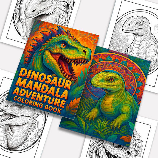 Dinosaur Mandala Adventure Coloring Pages – 48 Unique Dinosaur Designs for Kids & Adults - BIG FRENCHIES