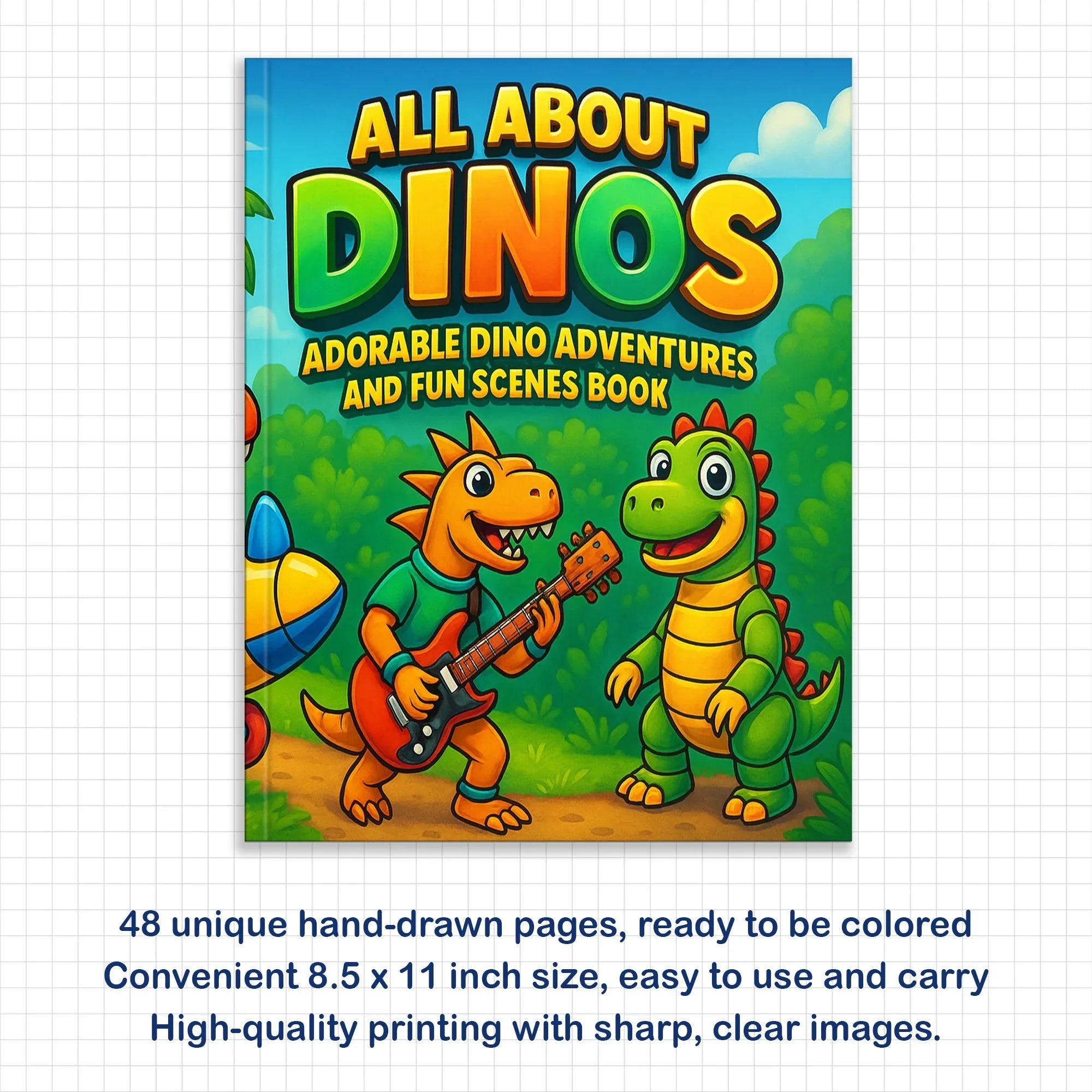 All About Dinos Coloring Pages – 48 Pages – Adorable Dino Adventures and Fun Scenes – For Kids - BIG FRENCHIES