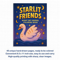 Starlit Friends Coloring Pages – 48 Pages – Cute Night Animals – For Kids - BIG FRENCHIES