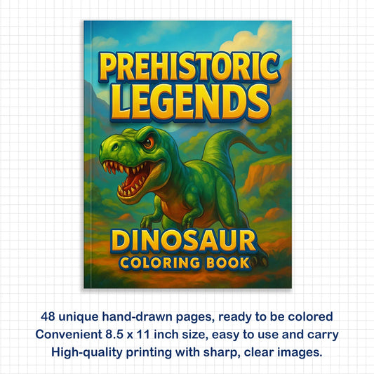 Prehistoric Legends – Dinosaur Coloring Pages – 48 Pages – Fierce Jurassic Creatures – For Kids - BIG FRENCHIES