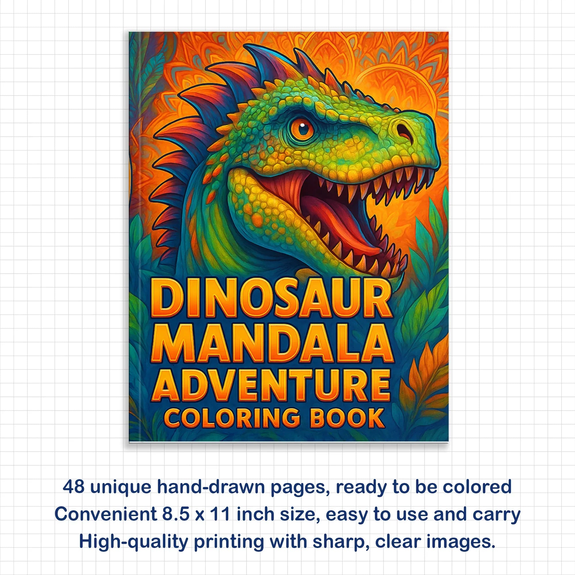 Dinosaur Mandala Adventure Coloring Pages – 48 Unique Dinosaur Designs for Kids & Adults - BIG FRENCHIES