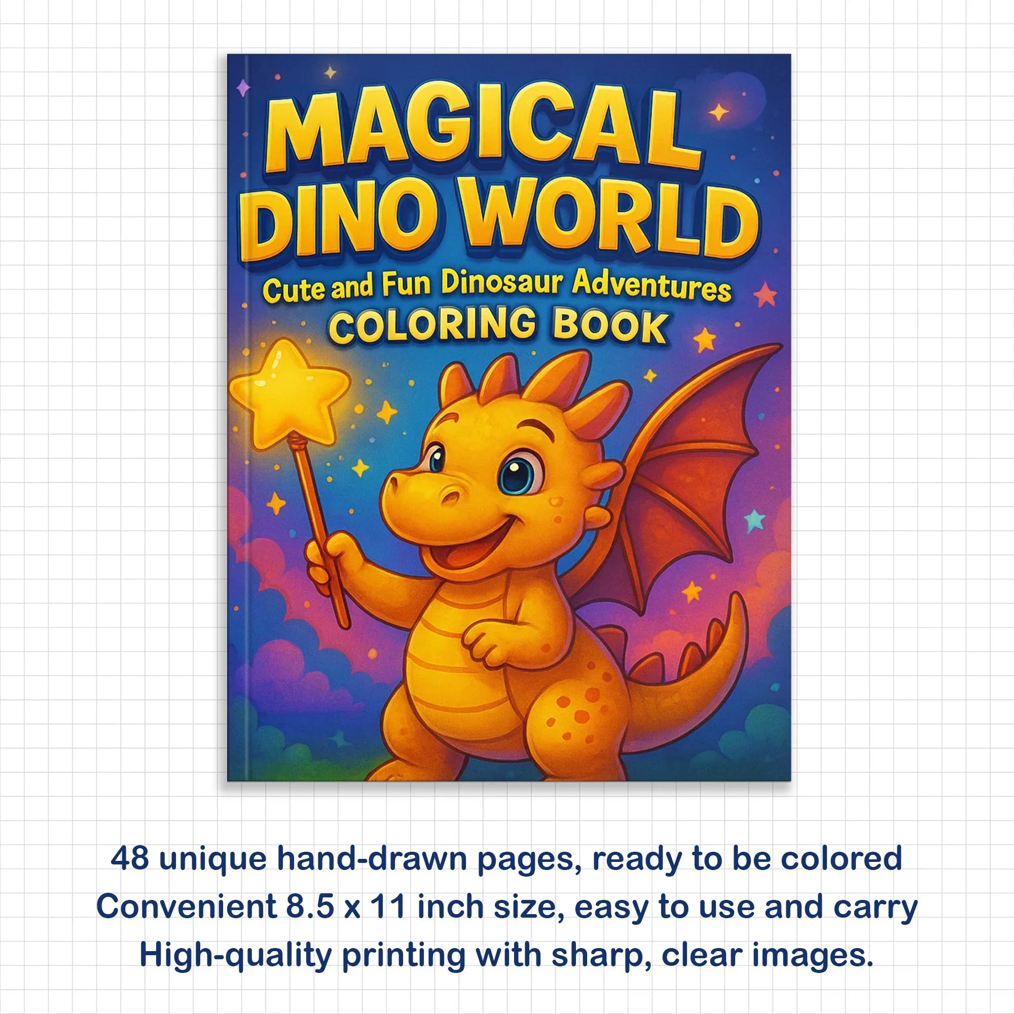 Magical Dino World Coloring Pages – 48 Pages – Cute Dinosaur Adventures, Bath Time and Magic Scenes – For Kids - BIG FRENCHIES