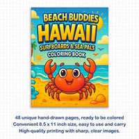 Beach Buddies Hawaii Coloring Pages – 48 Kawaii Surf & Sea Creatures – For Kids - BIG FRENCHIES