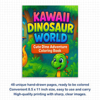 Kawaii Dinosaur World – Cute Dino Adventure Coloring Pages – 48 Pages – Magical, Fun, Easy to Color – For Kids - BIG FRENCHIES