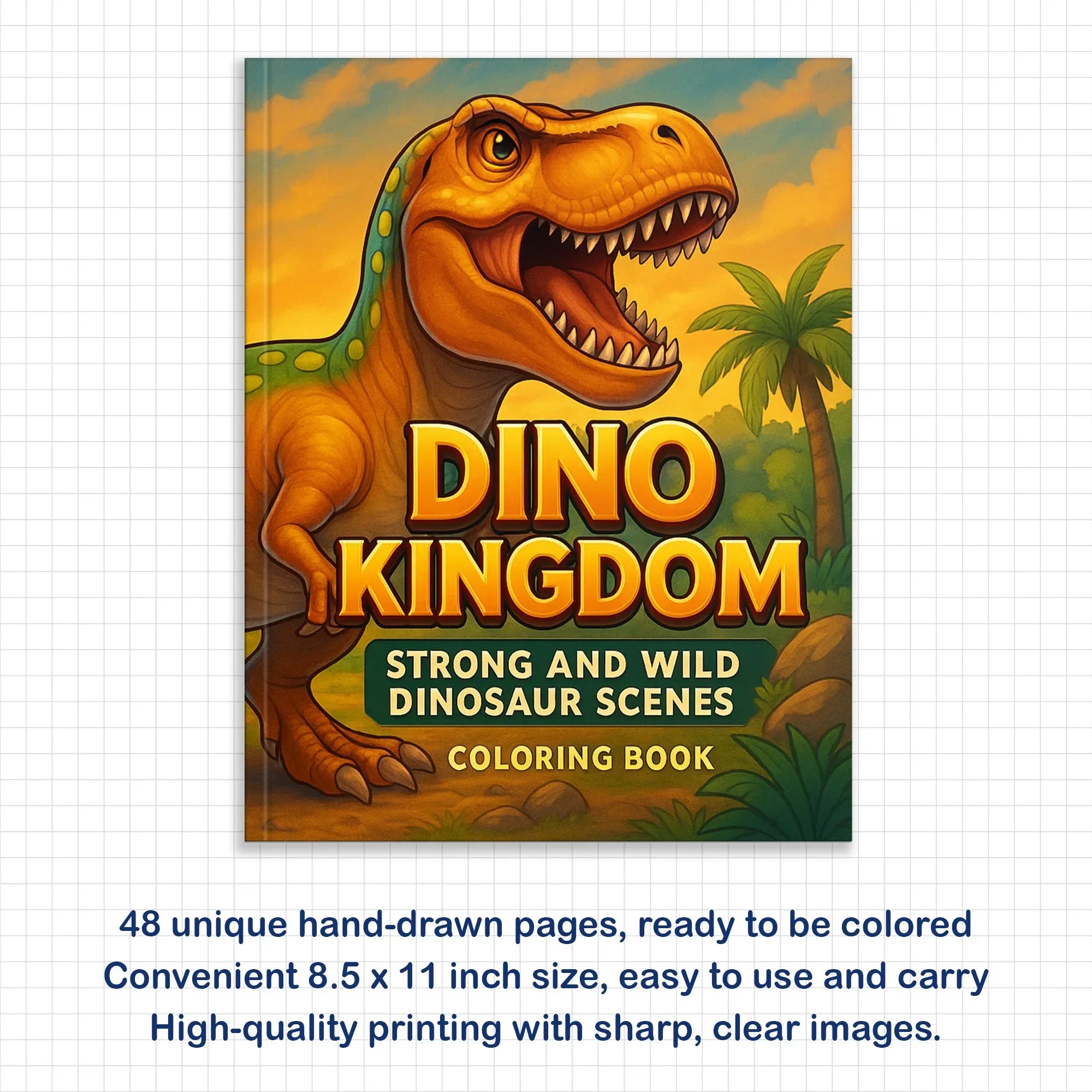 Dino Kingdom Coloring Pages – 48 Pages – Strong and Wild Dinosaur Scenes – For Kids - BIG FRENCHIES