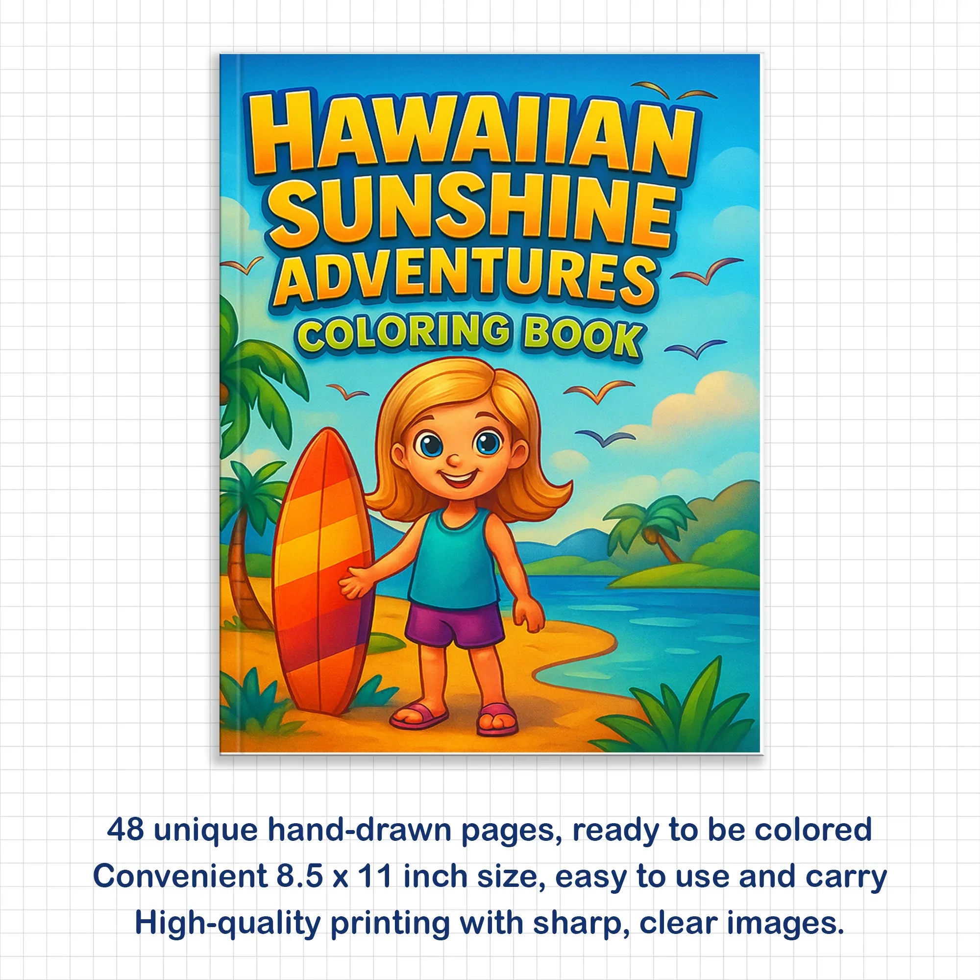 Hawaiian Sunshine Adventures Coloring Pages – 48 Tropical and Beach Scenes for Kids - BIG FRENCHIES