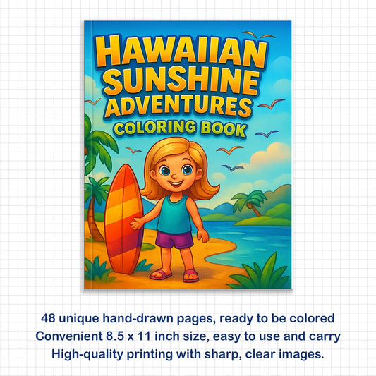 Hawaiian Sunshine Adventures Coloring Pages – 48 Tropical and Beach Scenes for Kids - BIG FRENCHIES