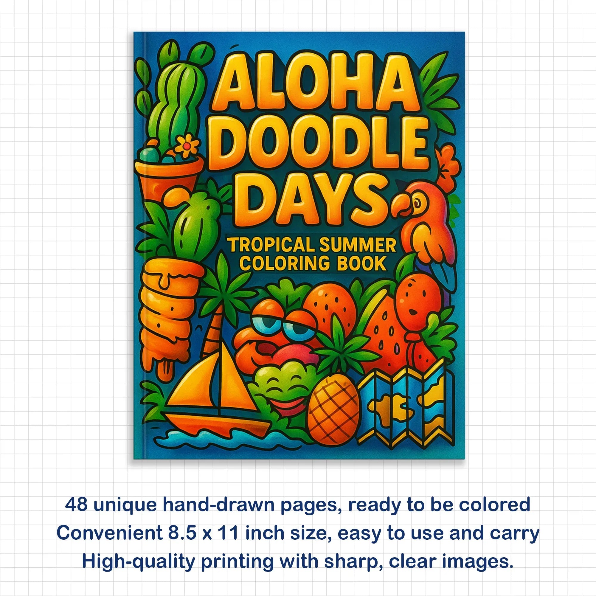 Aloha Doodle Days – Hawaii Coloring Pages – 48 Summer Vacation Scenes – For Kids - BIG FRENCHIES