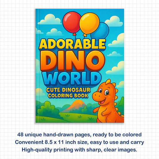 Adorable Dino World – Cute Dinosaur Coloring Pages – 48 Pages – Fun Prehistoric Friends – For Kids - BIG FRENCHIES