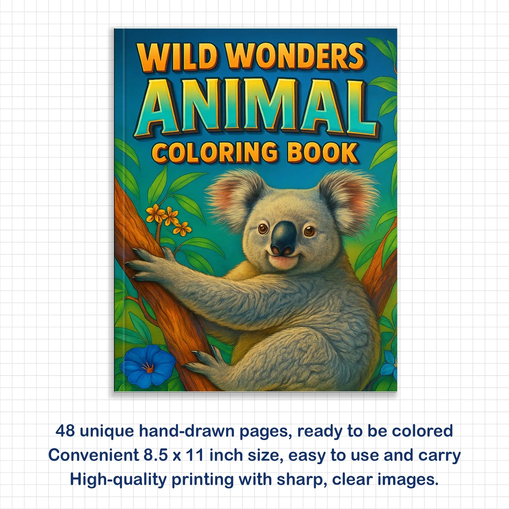 Wild Wonders Animal Coloring Pages – 48 Pages – Safari Wildlife, Farm Animals, Cute Creatures – For Kids - BIG FRENCHIES