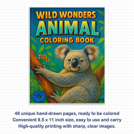 Wild Wonders Animal Coloring Pages – 48 Pages – Safari Wildlife, Farm Animals, Cute Creatures – For Kids - BIG FRENCHIES