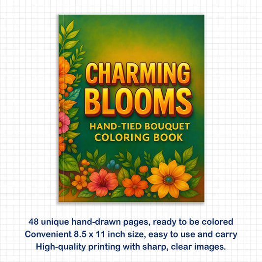Charming Blooms Coloring Pages – 48 Pages – Flower Bunches, Leaves and Petals, Nature Art – For Adults - BIG FRENCHIES