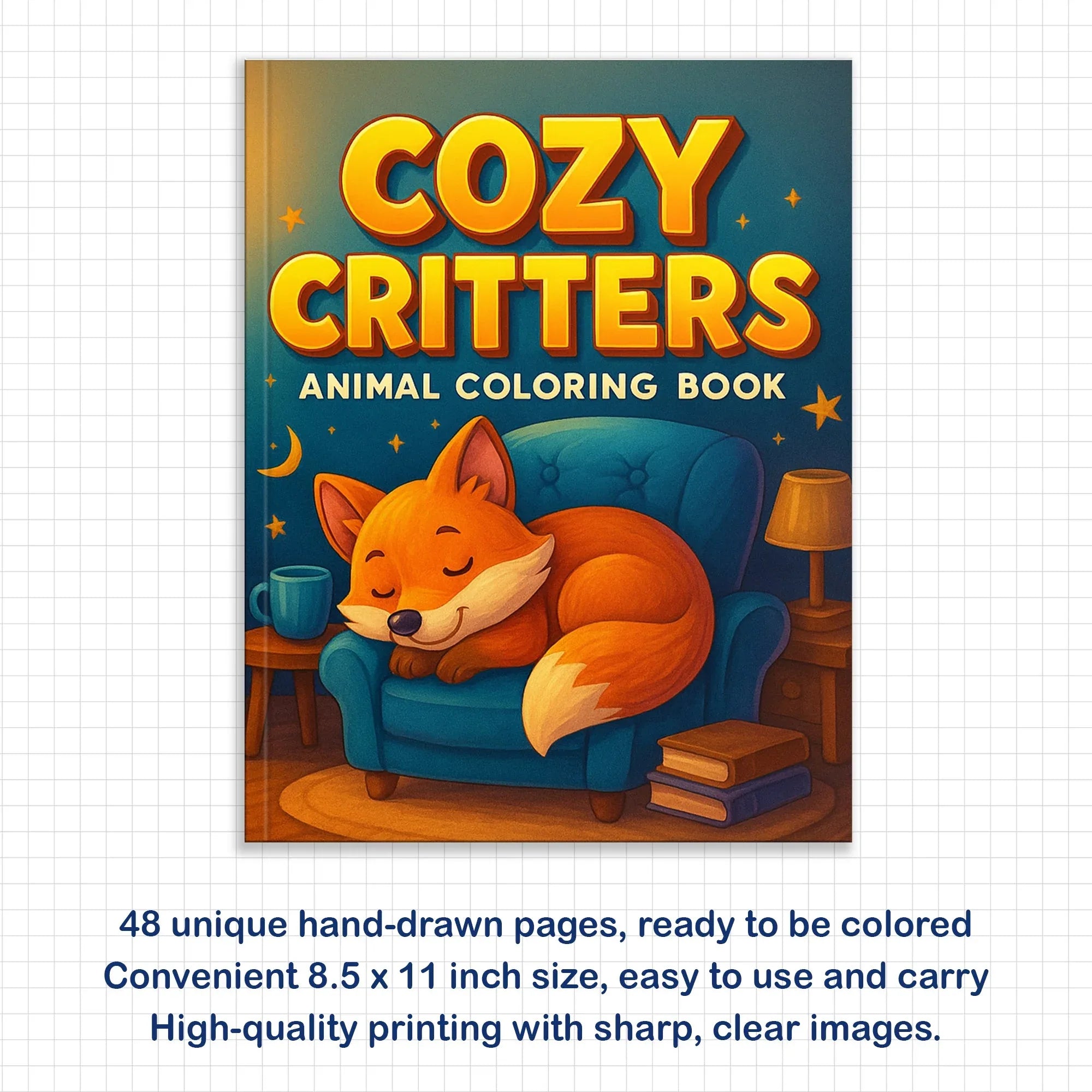 Cozy Critters Coloring Pages – 48 Pages – Cute Animals in Cozy Scenes – For Kids - BIG FRENCHIES