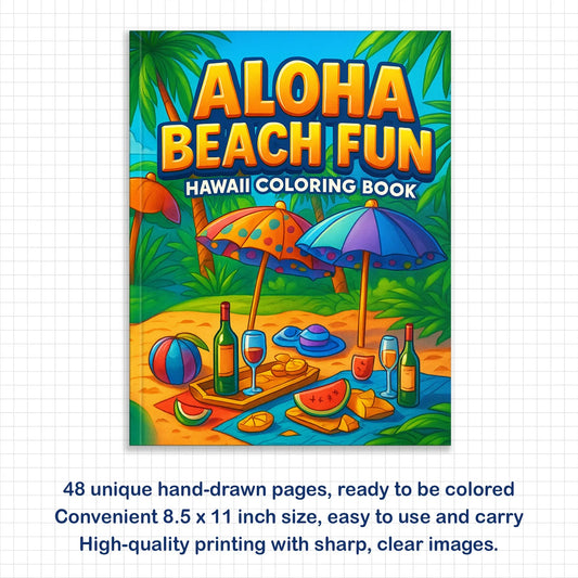 Aloha Beach Fun Coloring Page – 48 Pages – For Kids - BIG FRENCHIES