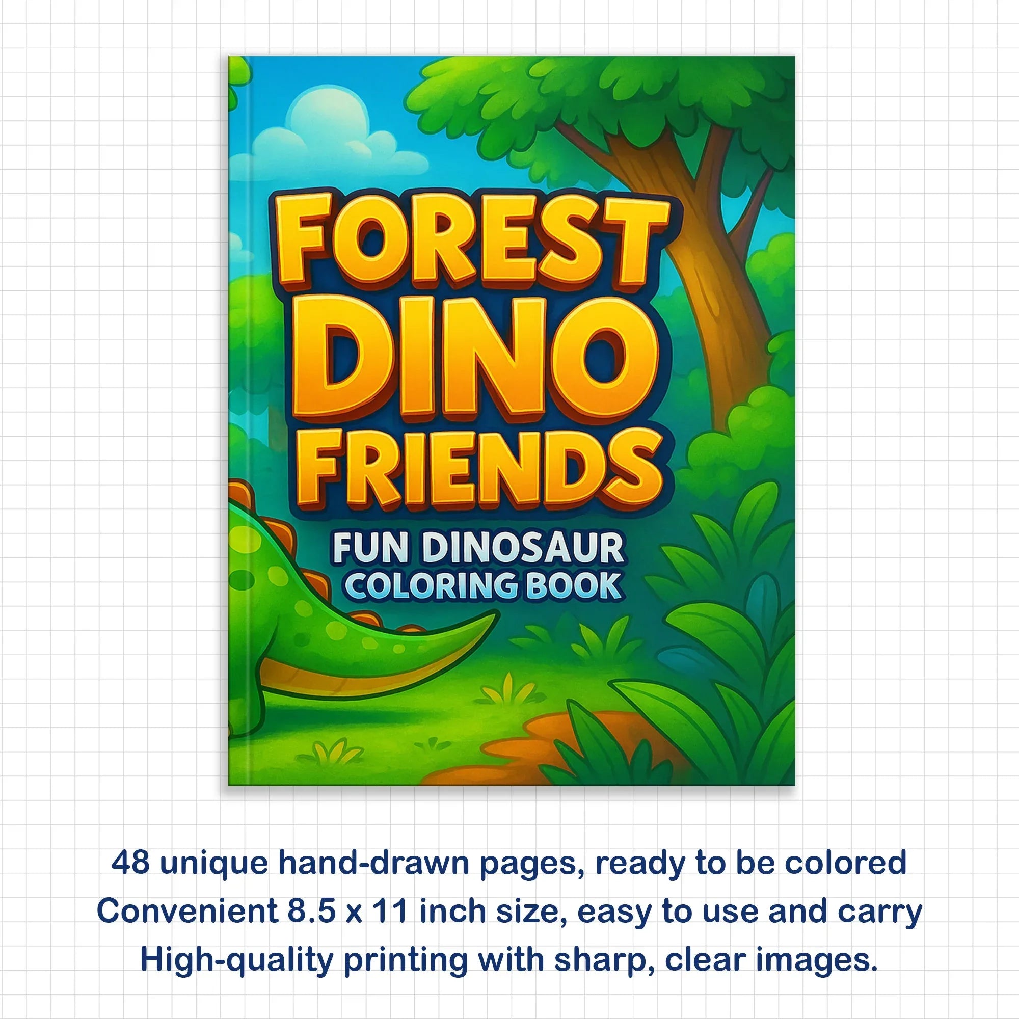 Forest Dino Friends – Fun Dinosaur Coloring Pages – 48 Pages – Jungle, Cute Dinosaurs, Simple Line Art – For Kids - BIG FRENCHIES