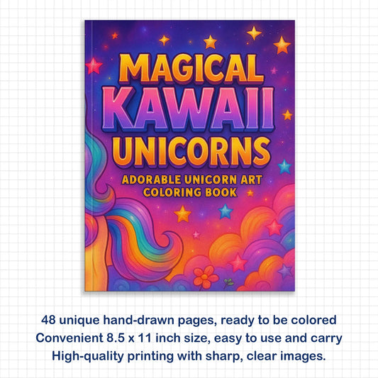 Magical Kawaii Unicorns Coloring Pages – 48 Pages – Adorable Fantasy Unicorn Designs – For Kids - BIG FRENCHIES