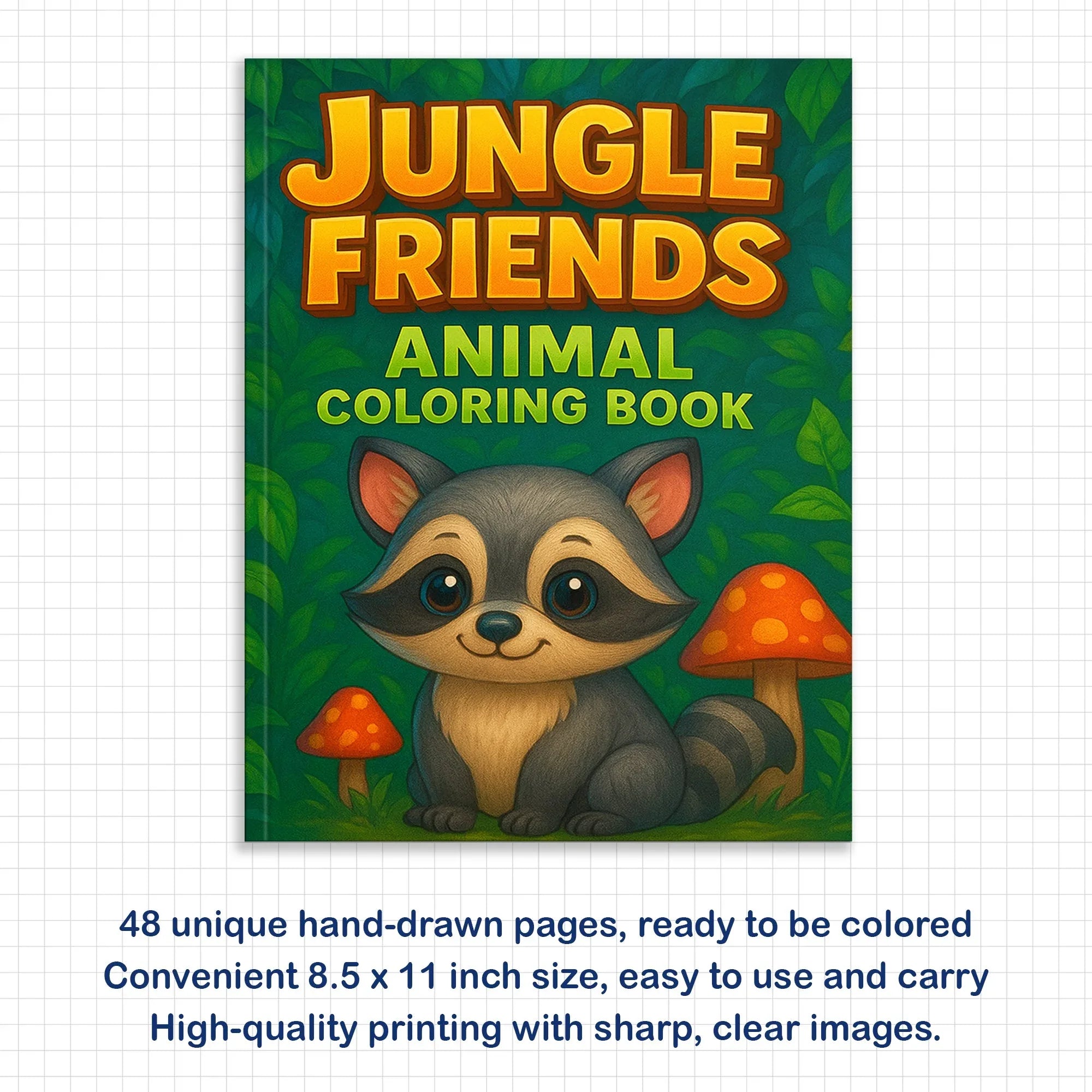 Jungle Friends – Animal Coloring Pages – 48 Pages – Cute Forest Wildlife – For Kids - BIG FRENCHIES