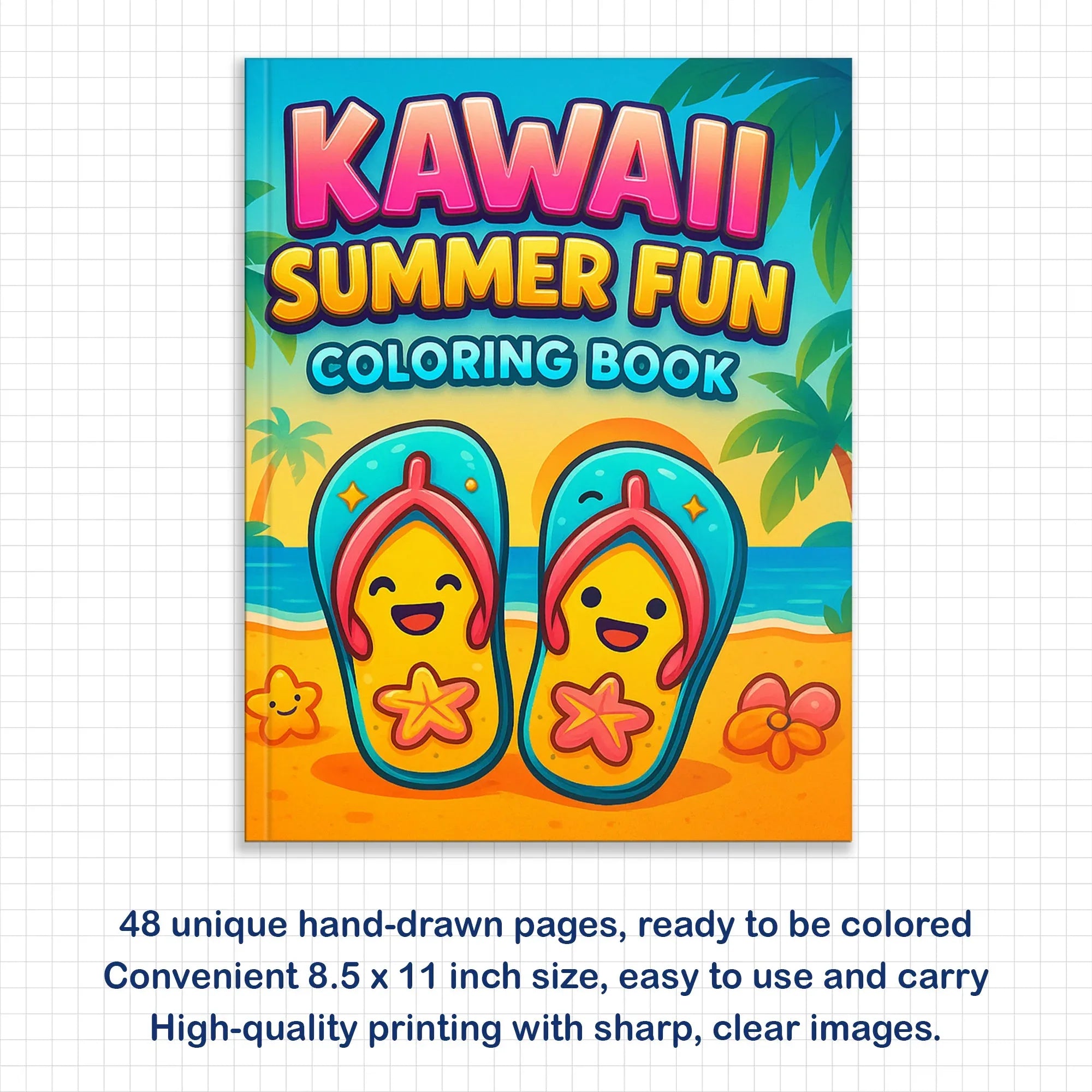Kawaii Summer Fun Coloring Pages – 48 Pages – Cute Beach, Vacation, and Fun Summer Designs – For Kids - BIG FRENCHIES
