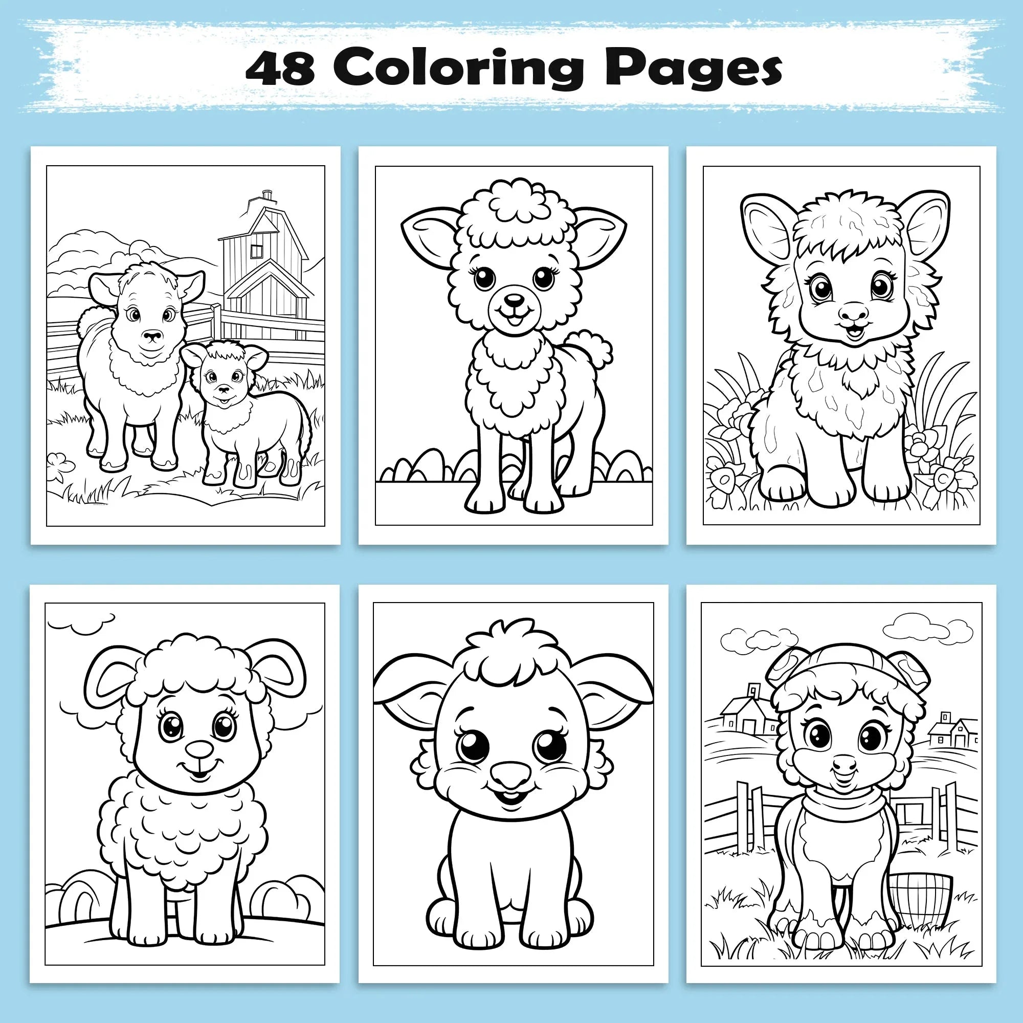 Happy Farm Friends Animal Coloring Pages – 48 Pages – Cute Baby Animals, Farm Scenes – For Kids - BIG FRENCHIES