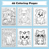 Jungle Friends – Animal Coloring Pages – 48 Pages – Cute Forest Wildlife – For Kids - BIG FRENCHIES