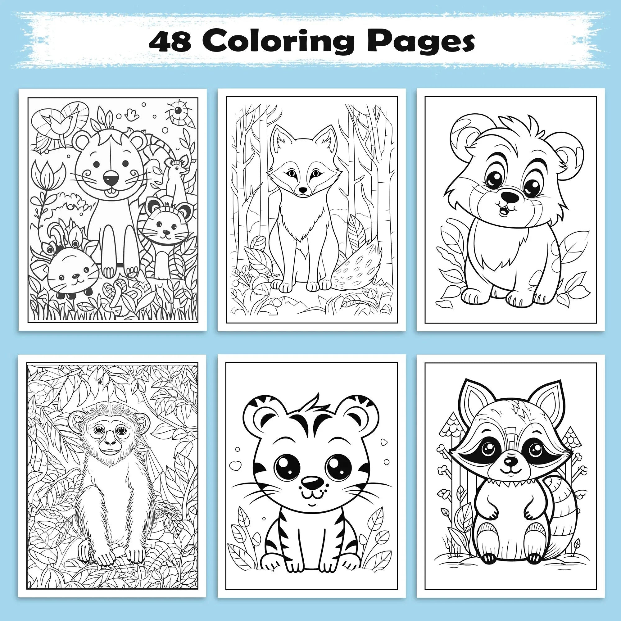 Jungle Friends – Animal Coloring Pages – 48 Pages – Cute Forest Wildlife – For Kids - BIG FRENCHIES