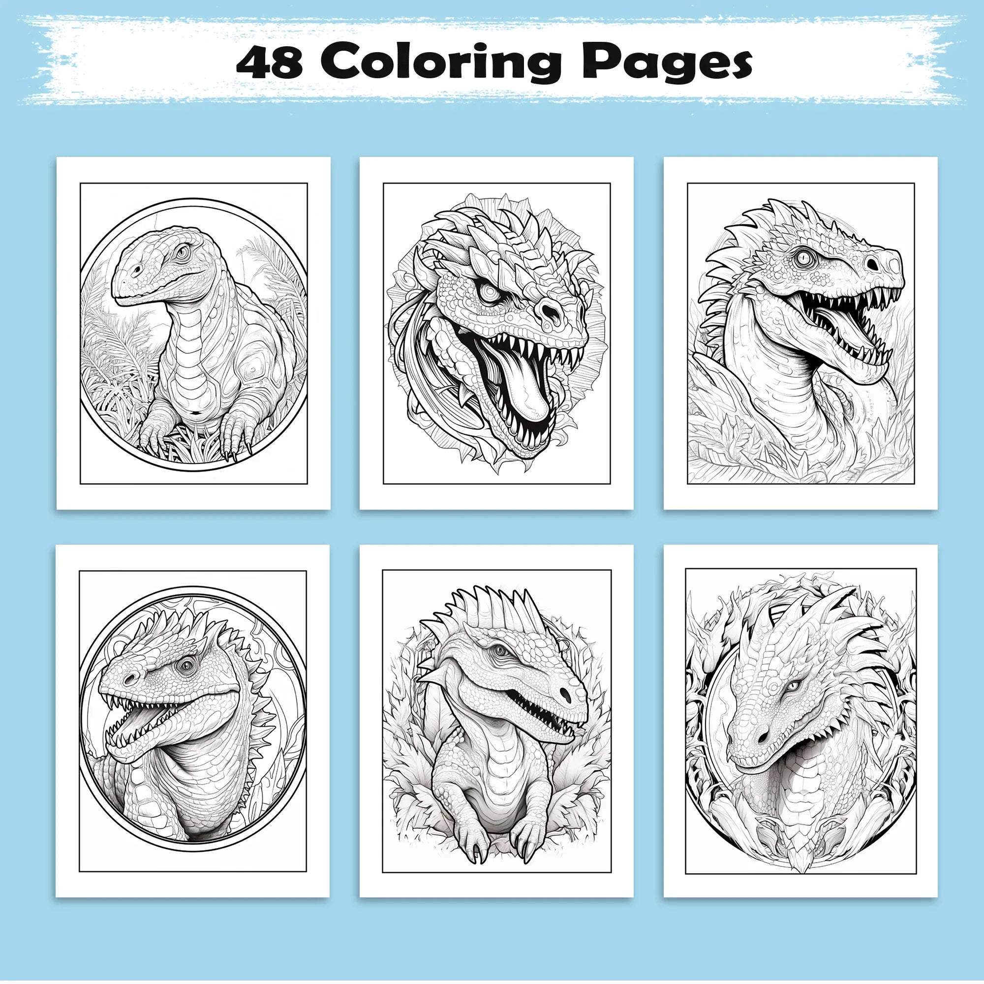Dinosaur Mandala Adventure Coloring Pages – 48 Unique Dinosaur Designs for Kids & Adults - BIG FRENCHIES