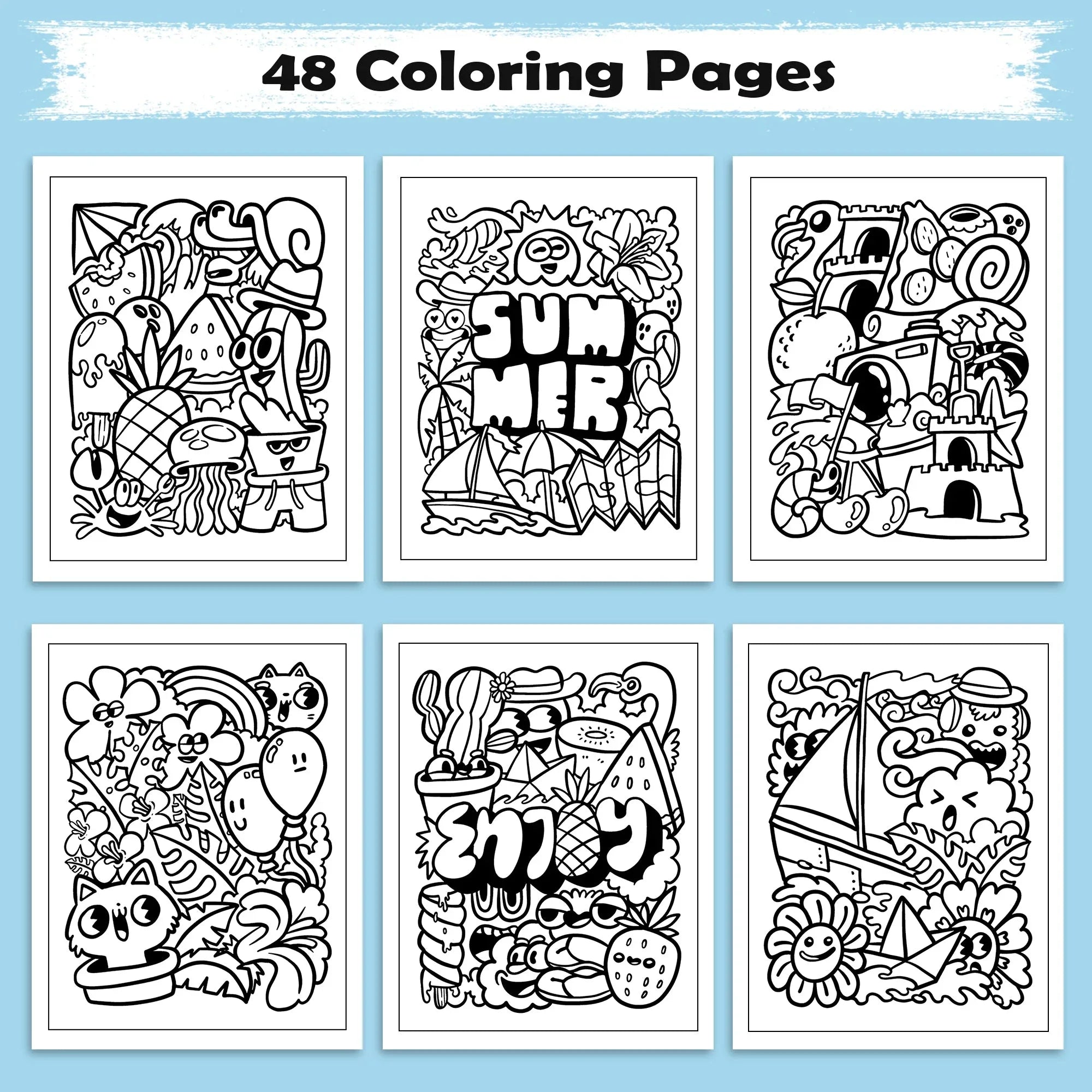 Aloha Doodle Days – Hawaii Coloring Pages – 48 Summer Vacation Scenes – For Kids - BIG FRENCHIES