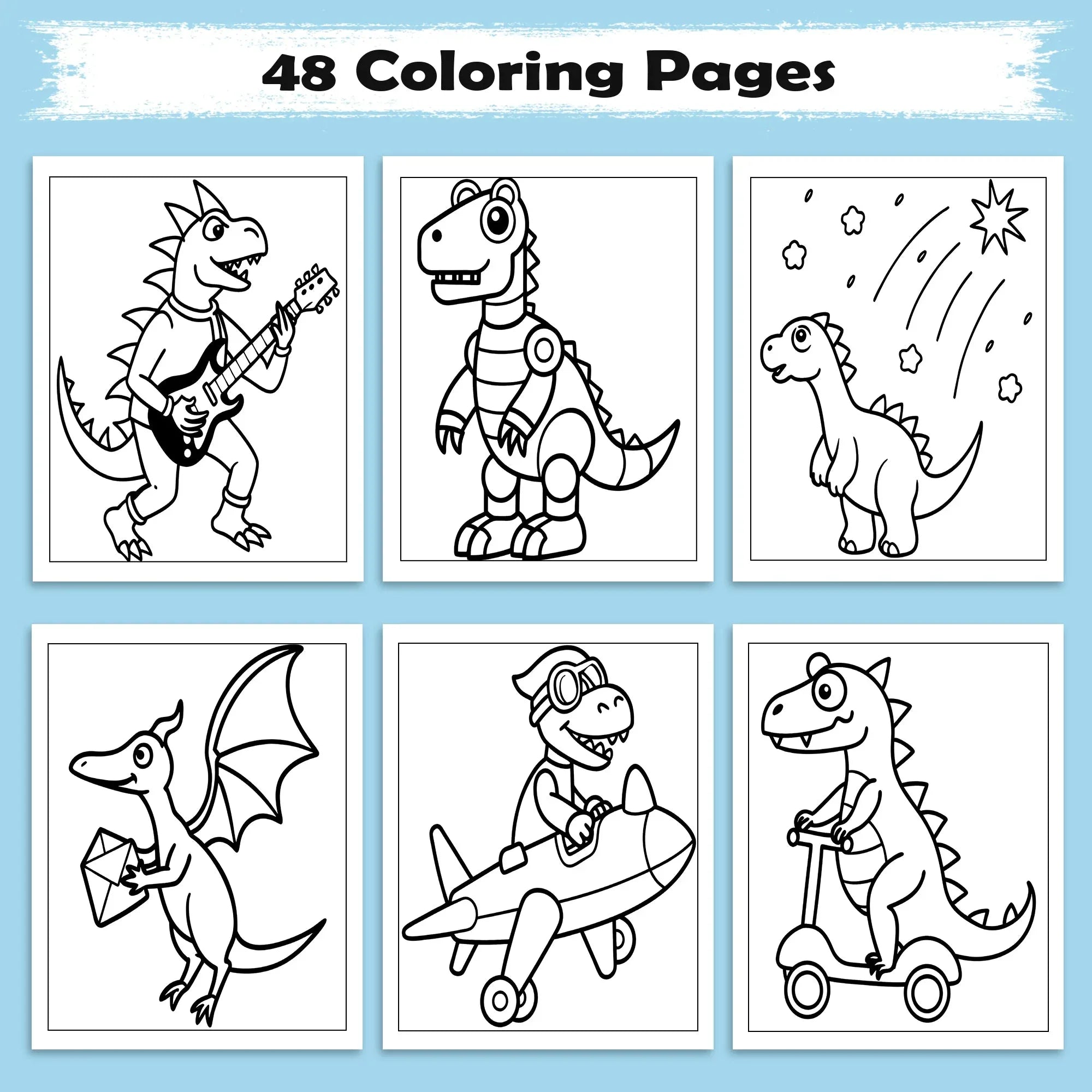 All About Dinos Coloring Pages – 48 Pages – Adorable Dino Adventures and Fun Scenes – For Kids - BIG FRENCHIES