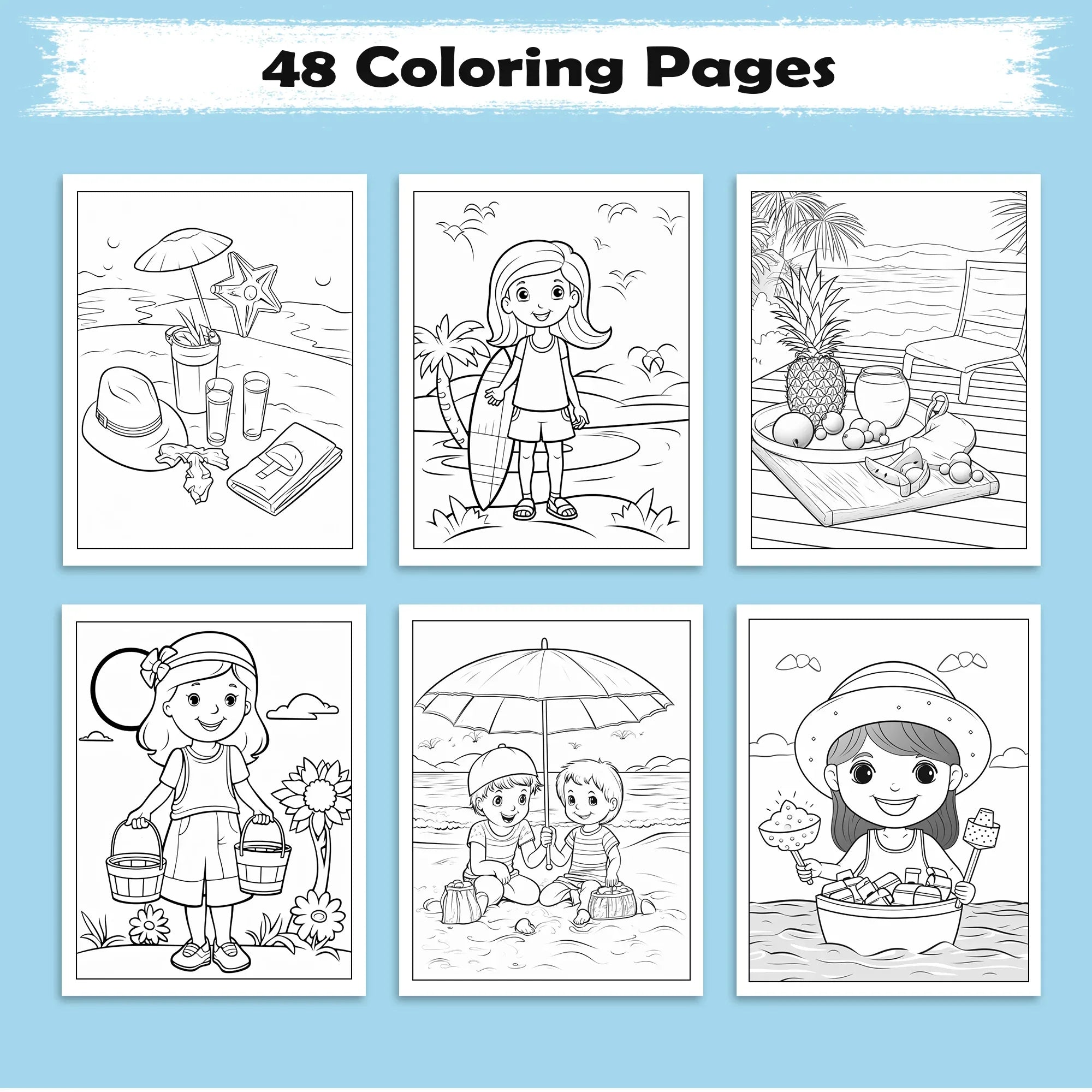Hawaiian Sunshine Adventures Coloring Pages – 48 Tropical and Beach Scenes for Kids - BIG FRENCHIES
