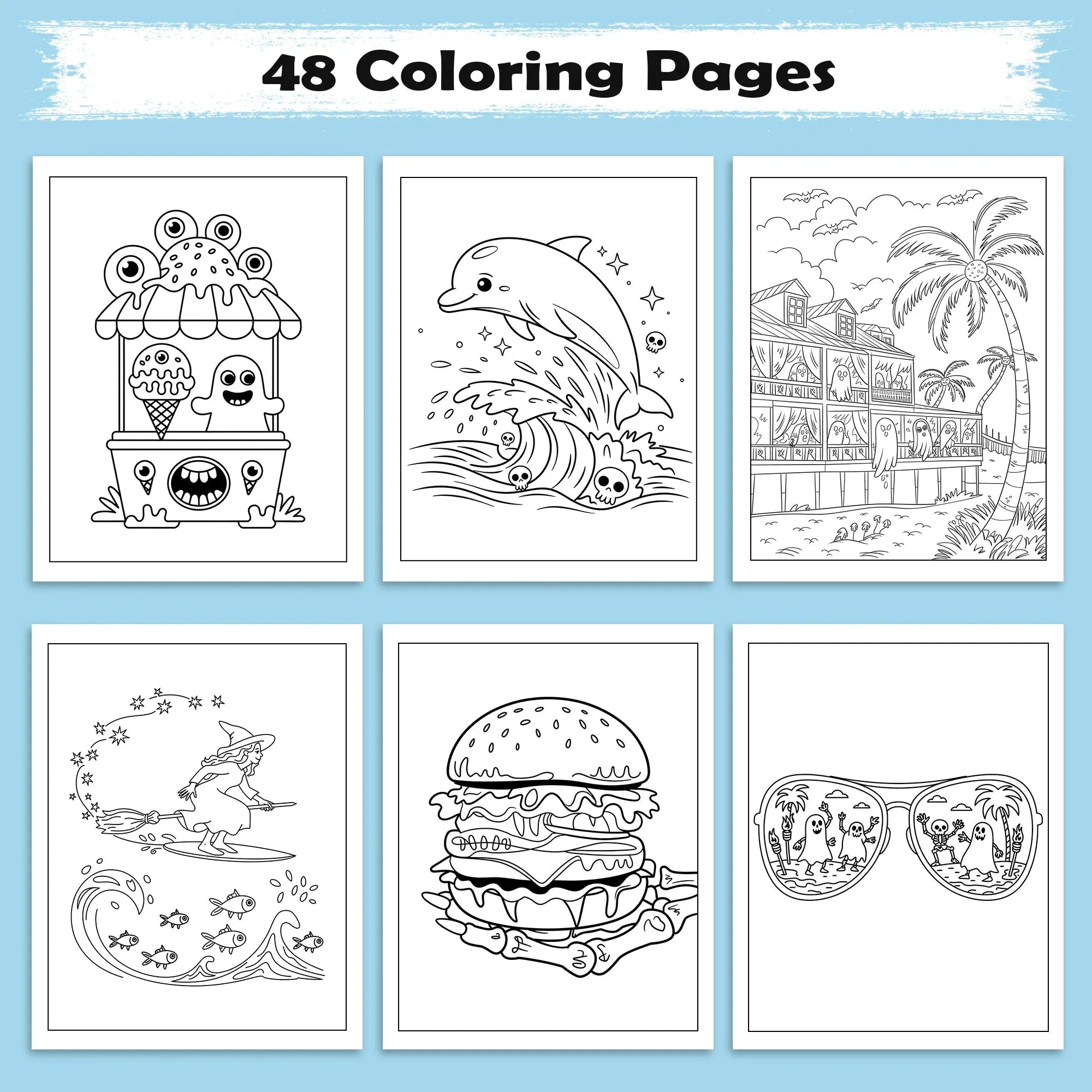 Spooky Tropics Coloring Pages – 48 Haunted Beach & Ghost Designs – For Kids - BIG FRENCHIES