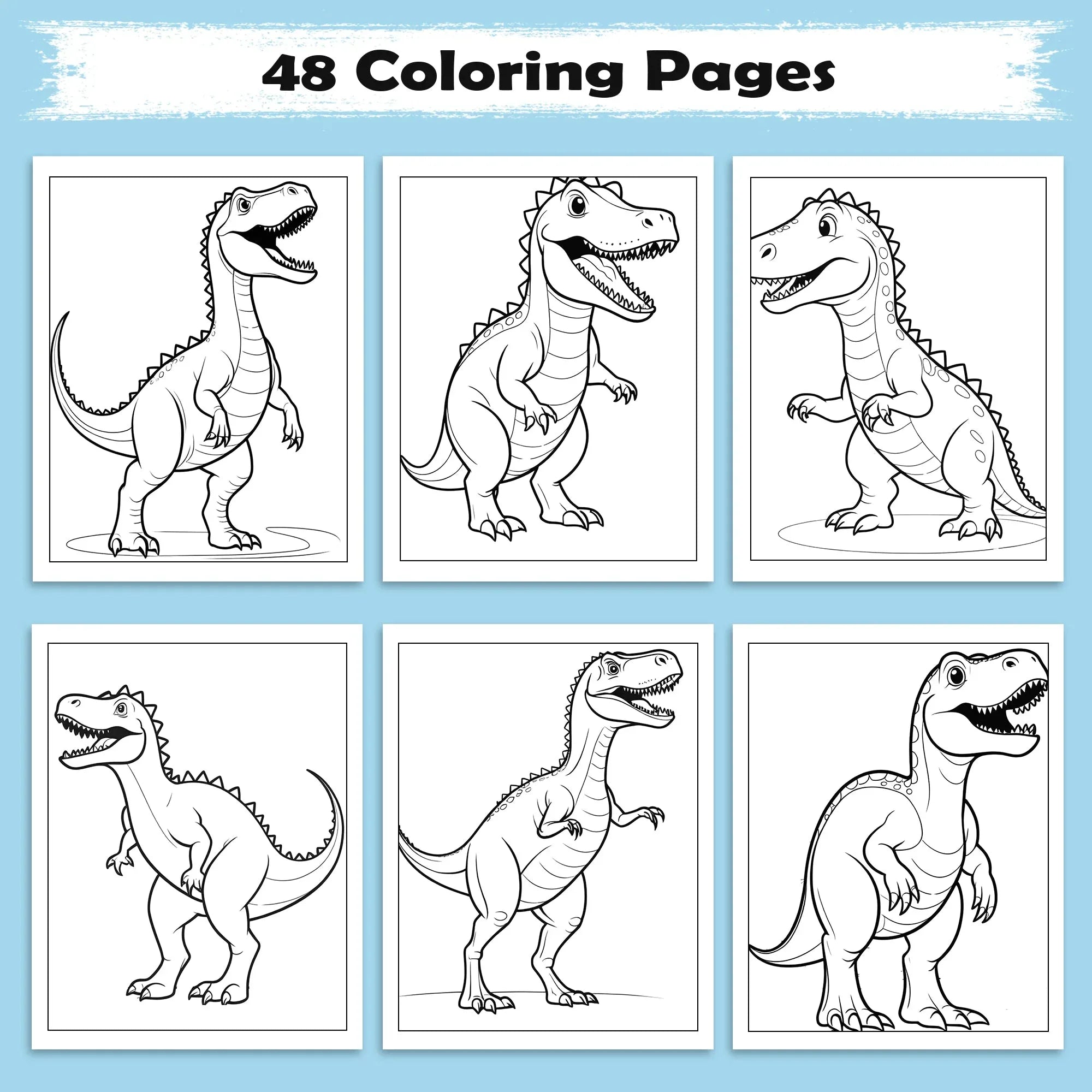 Dino Kingdom Coloring Pages – 48 Pages – Strong and Wild Dinosaur Scenes – For Kids - BIG FRENCHIES