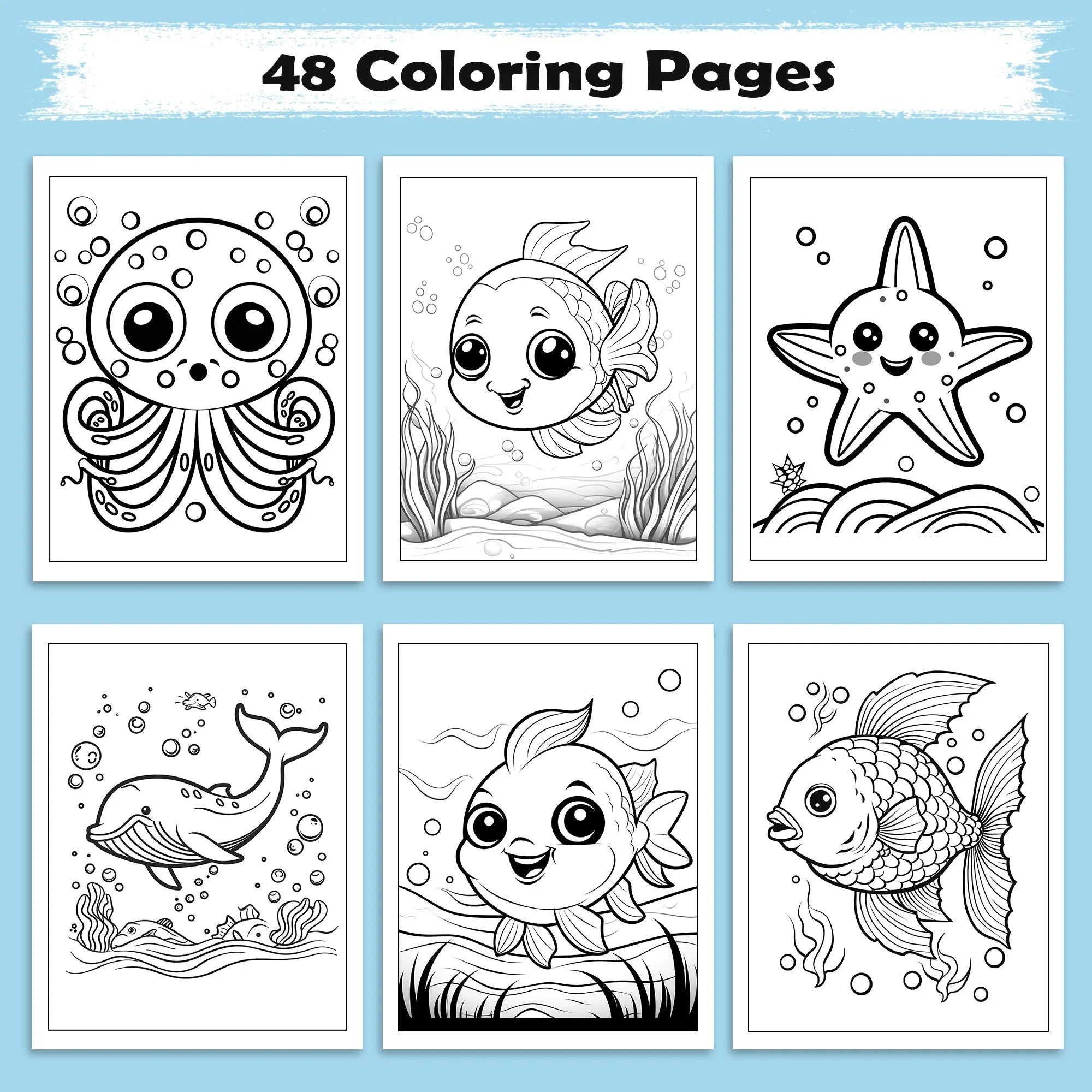 Ocean Adventures – Animal Coloring Pages – 48 Pages – Cute Sea Creatures, Bubbles, Underwater Fun – For Kids - BIG FRENCHIES