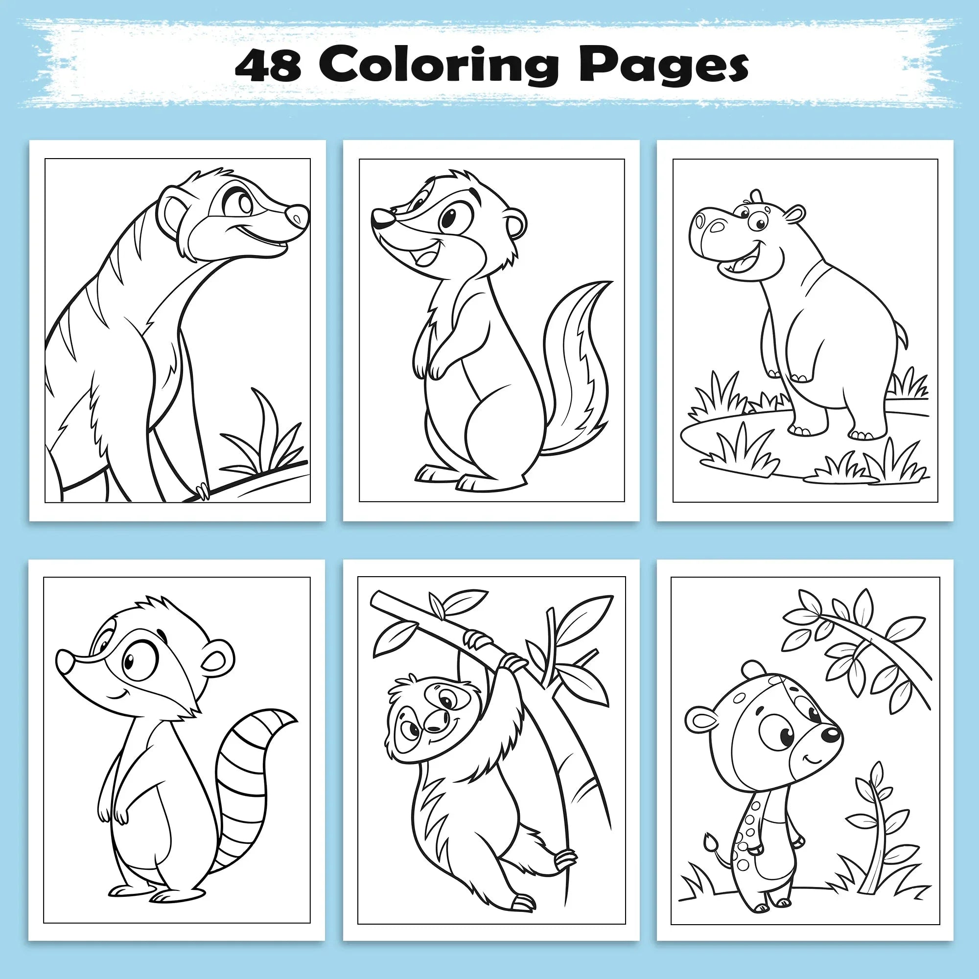 Wild Friends Coloring Pages – 48 Pages – Fun Animal Designs – For Kids - BIG FRENCHIES