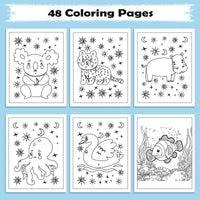 Starlit Friends Coloring Pages – 48 Pages – Cute Night Animals – For Kids - BIG FRENCHIES