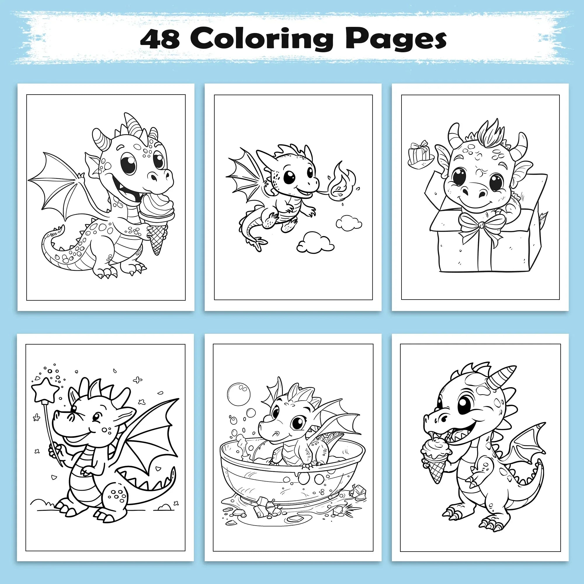 Magical Dino World Coloring Pages – 48 Pages – Cute Dinosaur Adventures, Bath Time and Magic Scenes – For Kids - BIG FRENCHIES